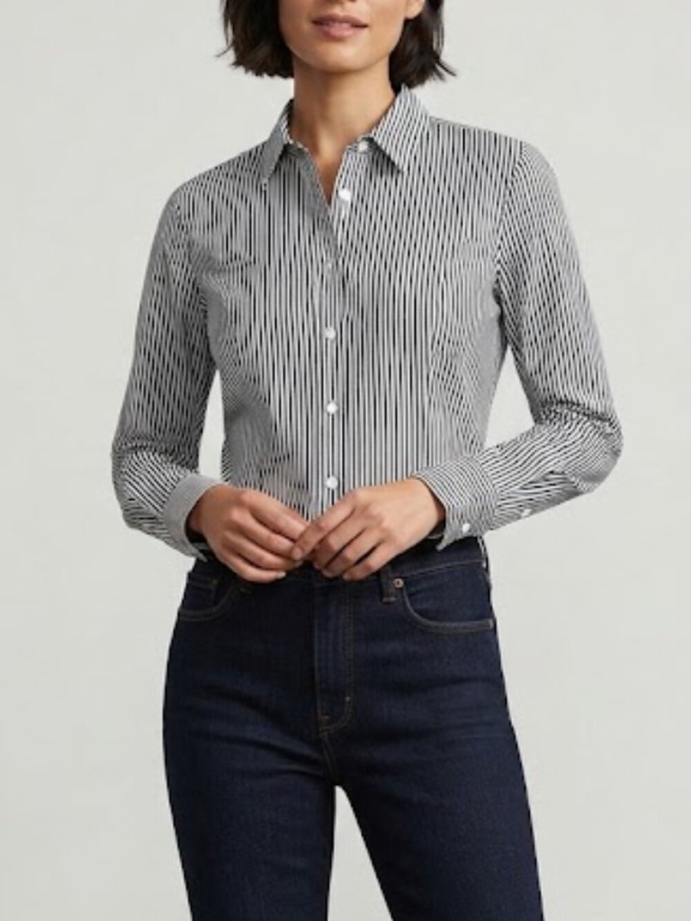 J.Crew‎ Charcoal & White Striped Stretch Perfect -Size Large Petite